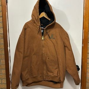 Men’s 3xl carhartt brown canvas lined layered zip hooded coat in great condition